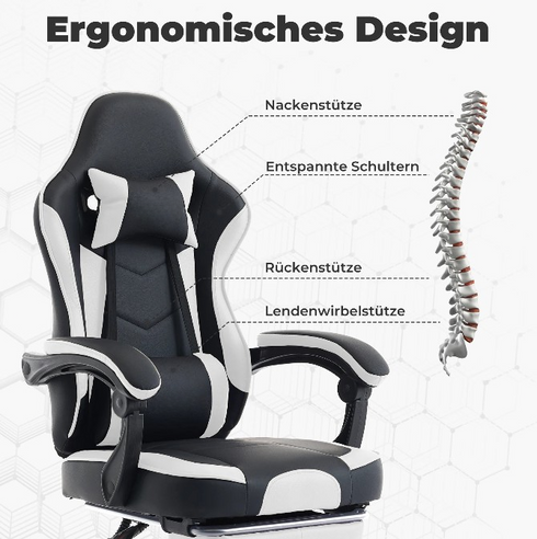 Rafello Pro Gaming-Stuhl mit Fußstütze – Ergonomischer Komfort