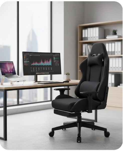 Alessio Drehbarer Gaming-Stuhl – Ergonomische hohe Rückenlehne mit Fußstütze