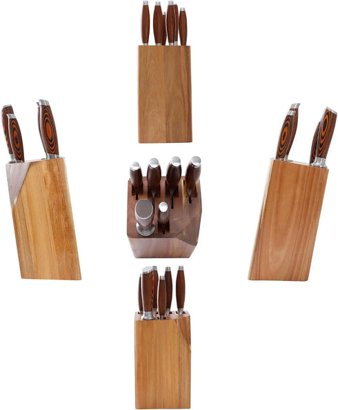 Edelstahl Küchenmesser Set 7-teilig | Profi Messerset mit Holzgriff im Block