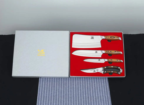 Küchenmesser Set 4-teilig aus Edelstahl | Professionelles Messerset mit Holzgriff