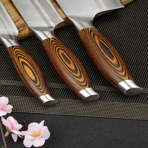 Küchenmesser Set 9-teilig Edelstahl | Premium Messerset mit Holzgriffen