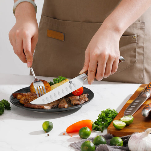 Küchenmesser Set 4-teilig 5″ Edelstahl | Kompakte Allzweckmesser mit Holzgriff