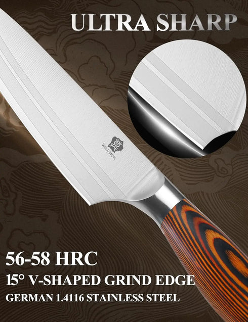 Edelstahl Küchenmesser Set 7-teilig | Profi Messerset mit Holzgriff im Block