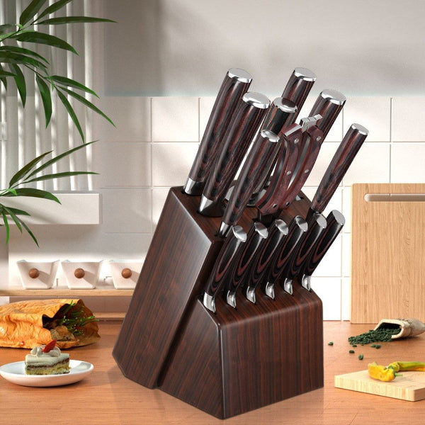 Hattori 15‑teiliges Küchenmesser‑Set | Pakkawood‑Griffe & Messerblock | Shiraki