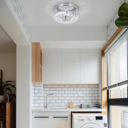 Moderne Deckenlampe aus Kristall-Edelstahl kleiner Eingang Korridor Flur runde Beleuchtung