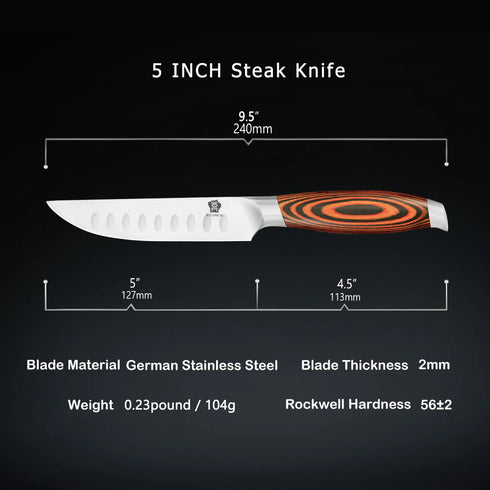 Küchenmesser Set 4-teilig 5″ Edelstahl | Kompakte Allzweckmesser mit Holzgriff