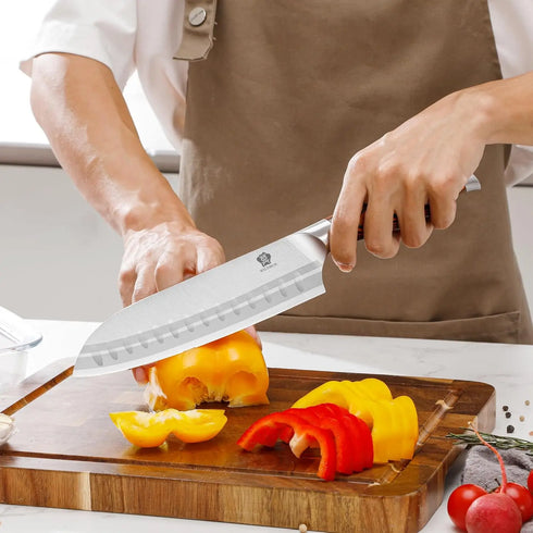 Edelstahl Küchenmesser Set 7-teilig | Profi Messerset mit Holzgriff im Block