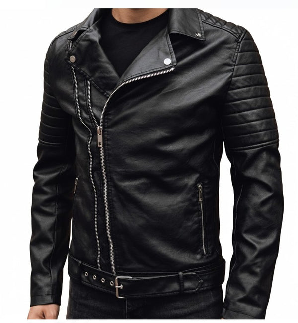Vortexar Herren Leder-Bikerjacke – echtes Lammleder rockiger Stil