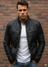 Falcaron Herren Lederjacke mit Stehkragen und Reißverschluss