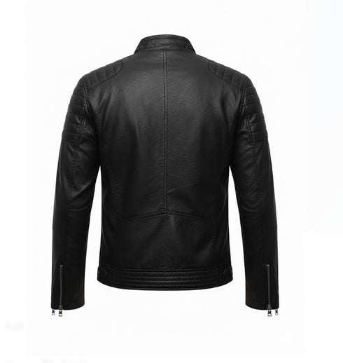 Falcaron Herren Lederjacke mit Stehkragen und Reißverschluss