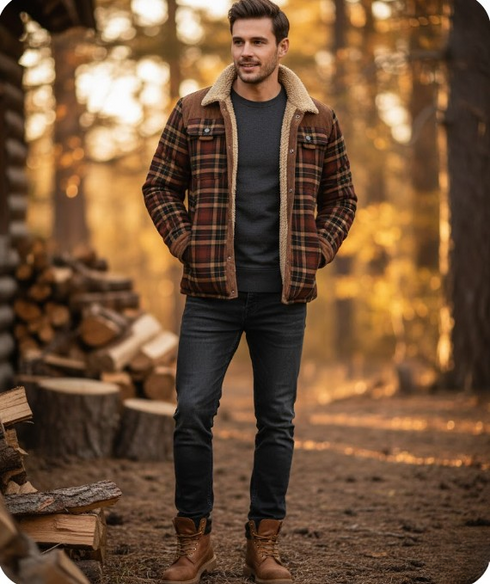Magnus Herren Winterjacke warm winddicht kariert | Shiraki
