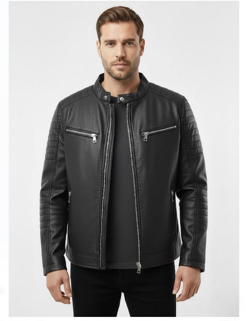 Straton Herren Lederjacke Vintage – Mehrere Taschen Reißverschluss