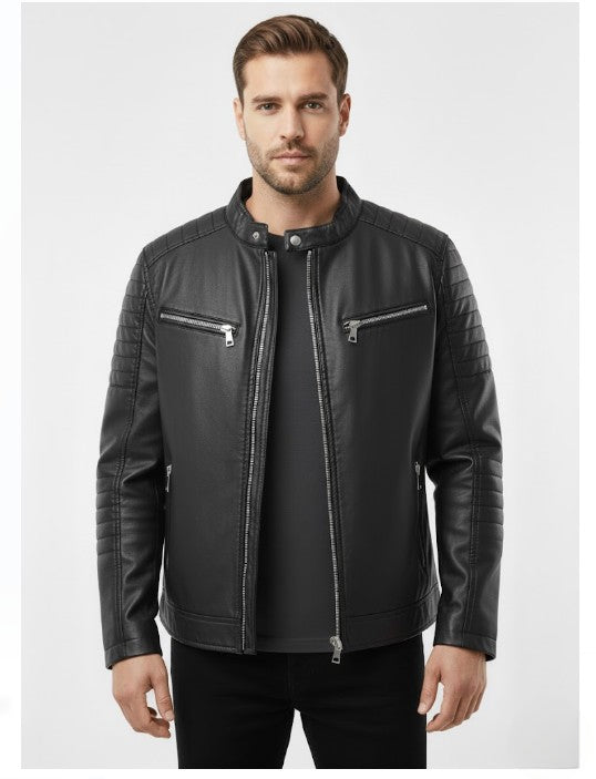 Straton Herren Lederjacke Vintage – Mehrere Taschen Reißverschluss