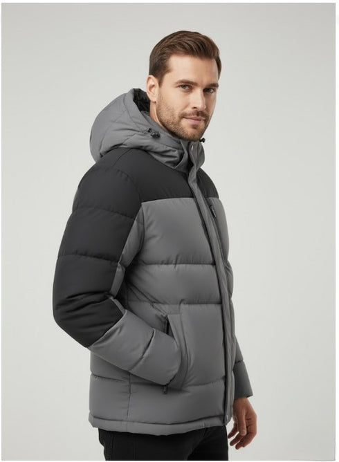 Falkran Herren Daunenjacke mit Kapuze und Full-Zip Frontverschluss