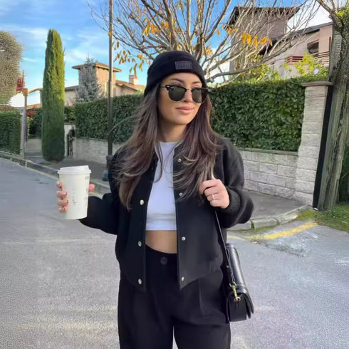 DAMEN LANGARMJACKE MIT RUNDHALSAUSSCHNITT