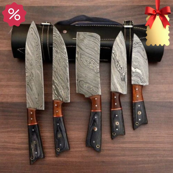 Kenji- Handgefertigtes Damaststahl-Kochmesser-Set