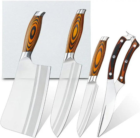 Küchenmesser Set 4-teilig aus Edelstahl | Professionelles Messerset mit Holzgriff
