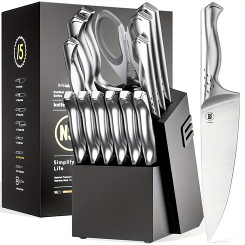 Kiritsuke 14-teiliges Messerset mit Block & Schärfer | Shiraki