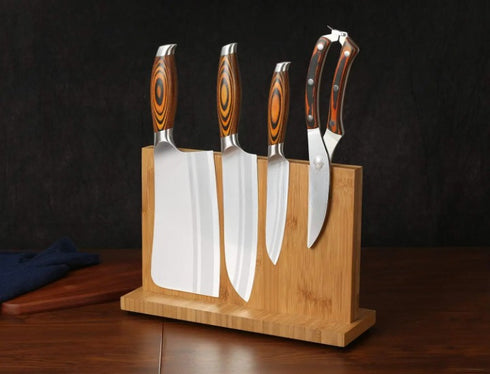 Küchenmesser Set 4-teilig aus Edelstahl | Professionelles Messerset mit Holzgriff