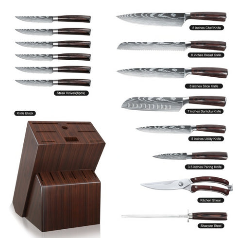 Ryūya 14‑teiliger Profi‑Küchenmesser‑Set mit Holzblock | Shiraki