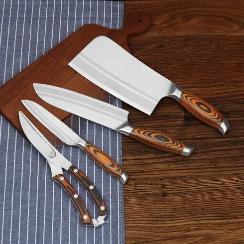 Küchenmesser Set 4-teilig aus Edelstahl | Professionelles Messerset mit Holzgriff