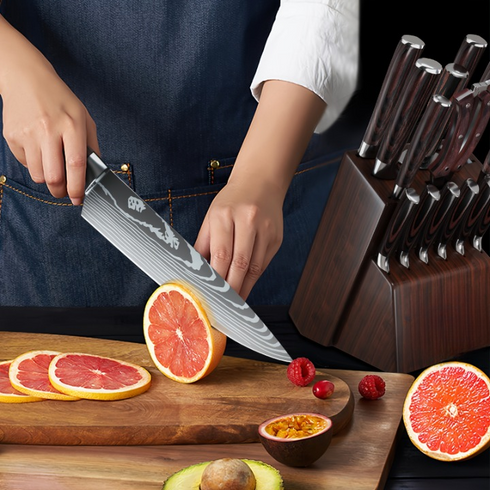 Hattori 15‑teiliges Küchenmesser‑Set | Pakkawood‑Griffe & Messerblock | Shiraki