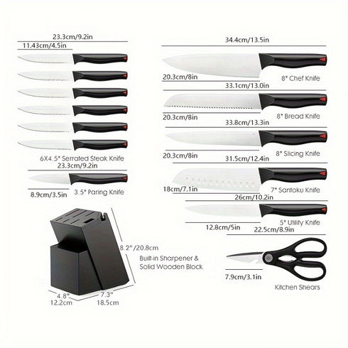 Seisen 15-teiliges Hochcarbon Küchenmesser-Set mit Messerblock | Shiraki
