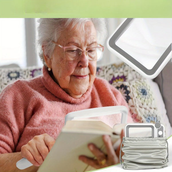 Handlupe 4× quadratisch | Batteriefrei mit 3 Beleuchtungsstufen