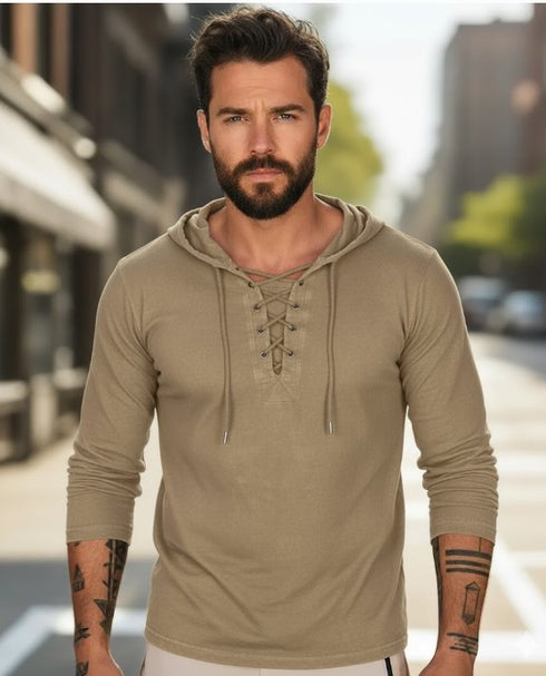 Strixon Herren Kapuzenpullover mit Streifen – durchgehendem Reißverschluss und Schnürung