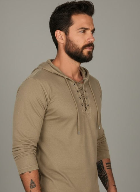 Strixon Herren Kapuzenpullover mit Streifen – durchgehendem Reißverschluss und Schnürung