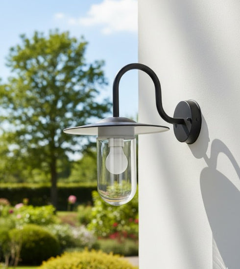 Katri Außen Wandlampe E27 IP44 Anthrazit Glas Metall | Shiraki