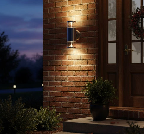 VelaLum LED Außenwandleuchte 2-flammig Silber IP44 | Shiraki