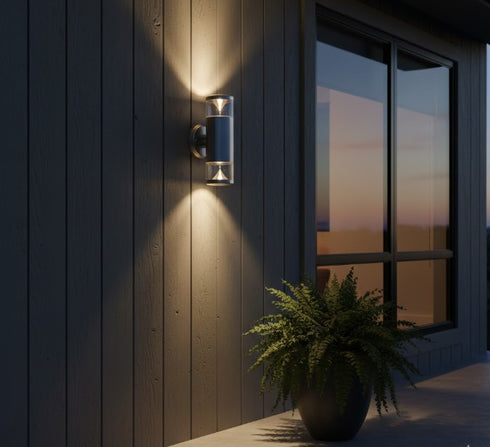 VelaLum LED Außenwandleuchte 2-flammig Silber IP44 | Shiraki