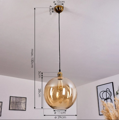 Liv LED Hängeleuchte Kugel Glas amber E27 | Shiraki