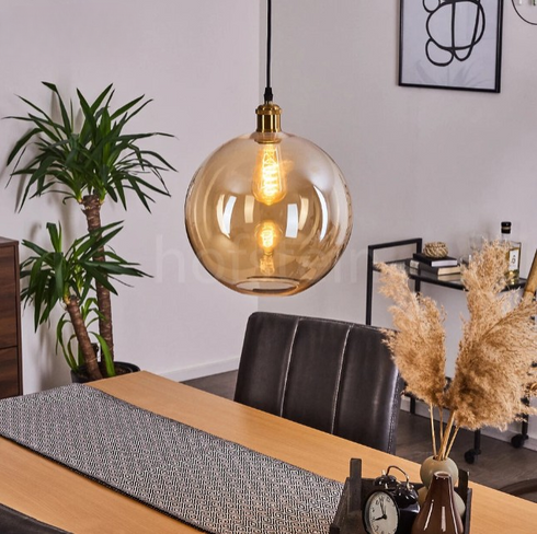 Liv LED Hängeleuchte Kugel Glas amber E27 | Shiraki