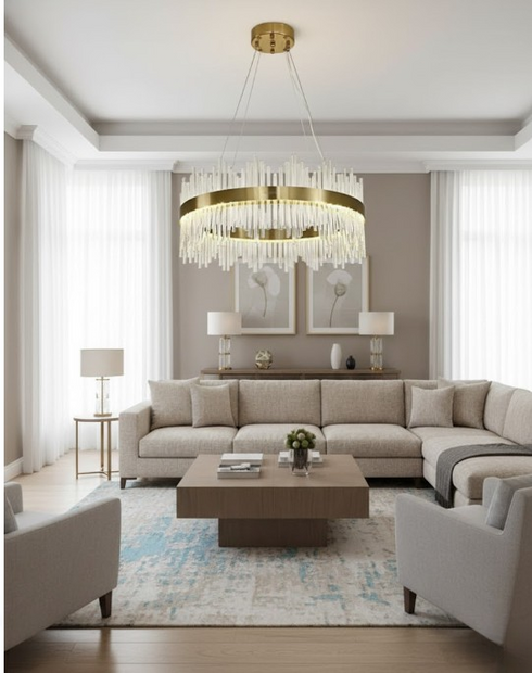 Freya LED Pendelleuchte Kristall Lampe Rund Hängeleucht