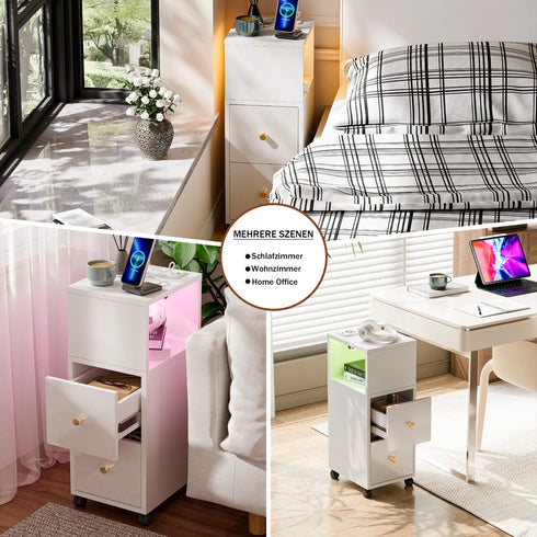 Iori Nachttisch mit Licht 2AC 2USB Ladestation Bluetooth-Lichtstreifen | Shiraki