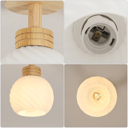 Loke Runde LED Deckenleuchte E27 Holz-Glas | Shiraki
