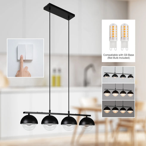 Max 4-flammige LED Pendelleuchte mit Glaskugeln Höhenverstellbar | Shiraki
