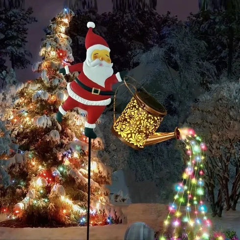 Solar Schneemann Santa-Gießkanne – LED Weihnachtsgartenlicht für Außen