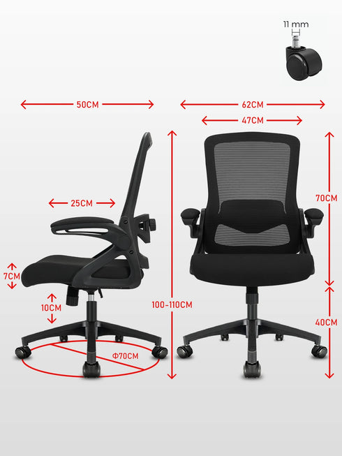 Emanueleo Ergonomischer Bürostuhl mit 90°-Armlehnen und Lendenstütze