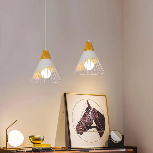Signe Retro LED Pendelleuchte E27 Weiß Aluminium | Shiraki