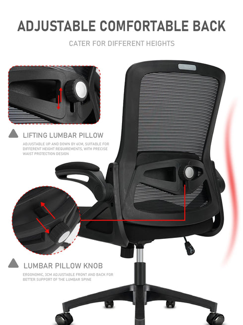 Emanueleo Ergonomischer Bürostuhl mit 90°-Armlehnen und Lendenstütze