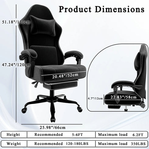 Valerio Ergonomischer Gaming-Stuhl mit Massage Lendenstütze & Fußstütze