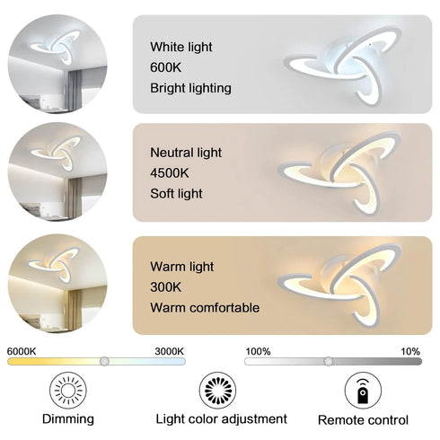 Noelle Dimmbares LED-Deckenlicht mit Fernbedienung 3-flammig | Shiraki
