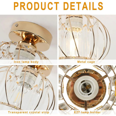 Freja Kristall LED Deckenleuchte E27 Metall Gold | Shiraki