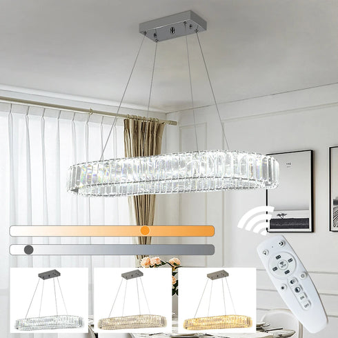 Serena LED Oval Pendelleuchte | Moderne Kristall-Deckenlampe für Küche & Esszimmer
