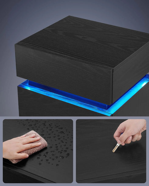 Yuna Nachttisch mit LED-Beleuchtung und 3 Schubladen | Shiraki