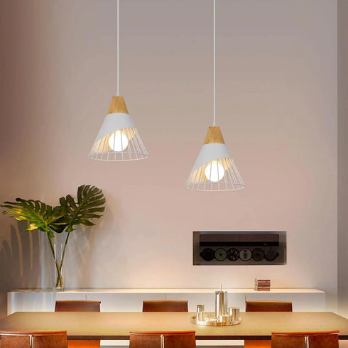 Signe Retro LED Pendelleuchte E27 Weiß Aluminium | Shiraki