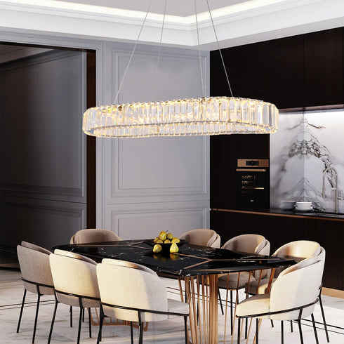 Serena LED Oval Pendelleuchte | Moderne Kristall-Deckenlampe für Küche & Esszimmer